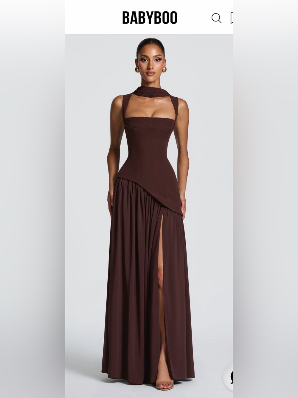 BABYBOO Chocolate Brown High-Low Evening Dress